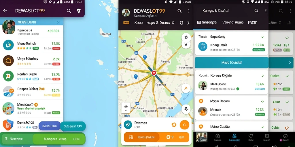 Antarmuka DEWASLOT99 yang menunjukkan kompas digital dan fungsi navigasi.