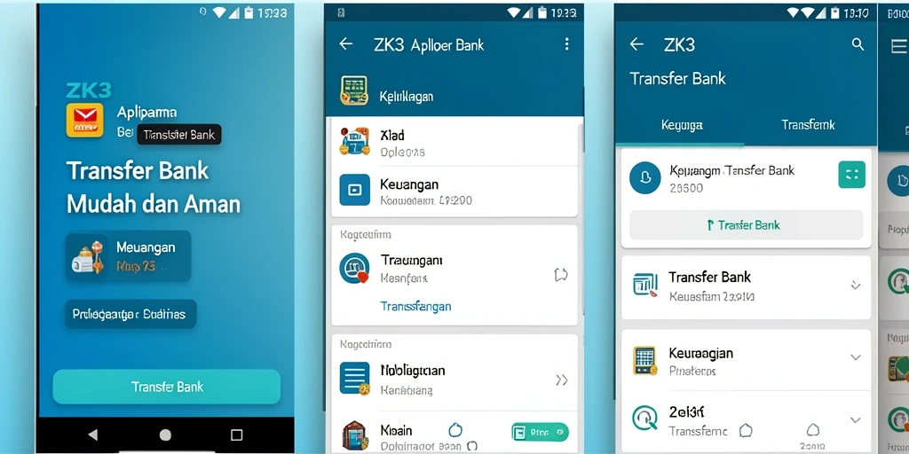 Antarmuka aplikasi ZK3 yang mudah digunakan untuk transfer bank.
